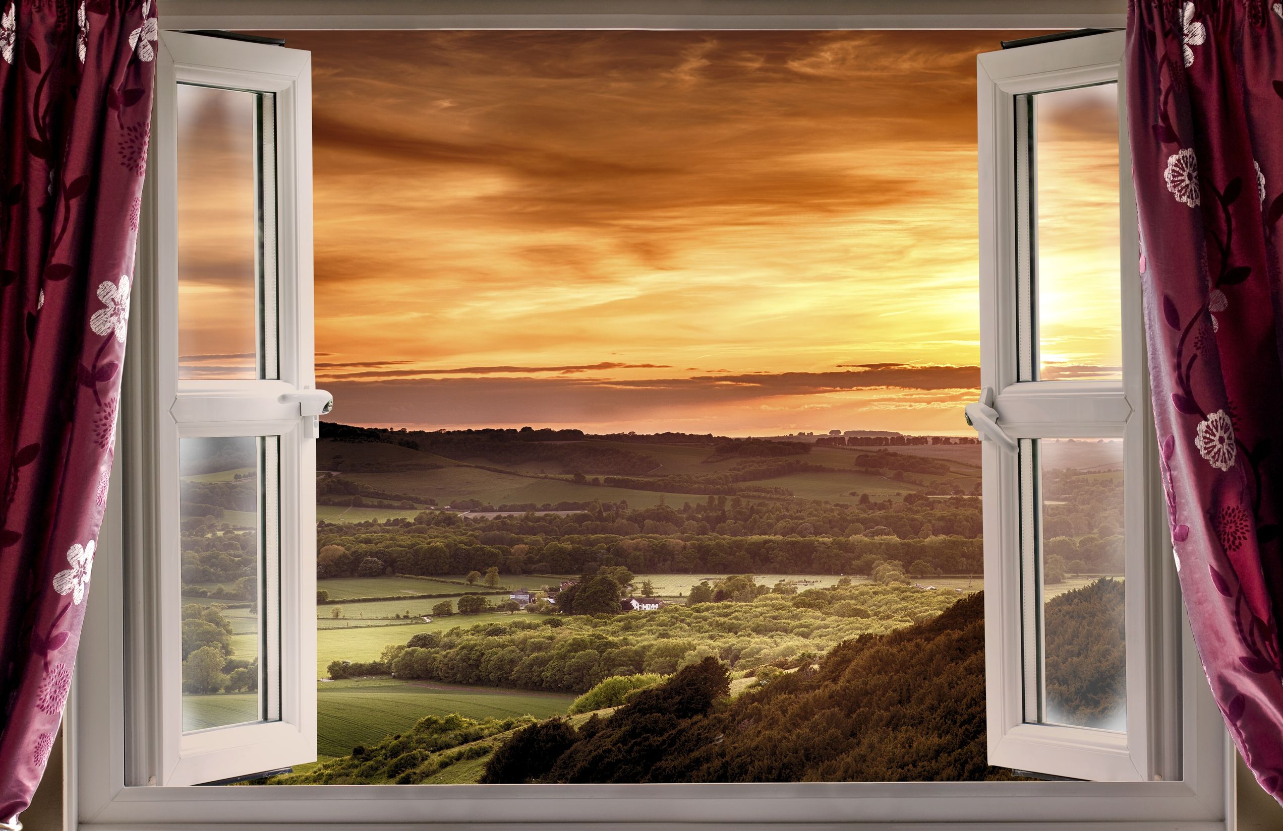 open window with a sunset view