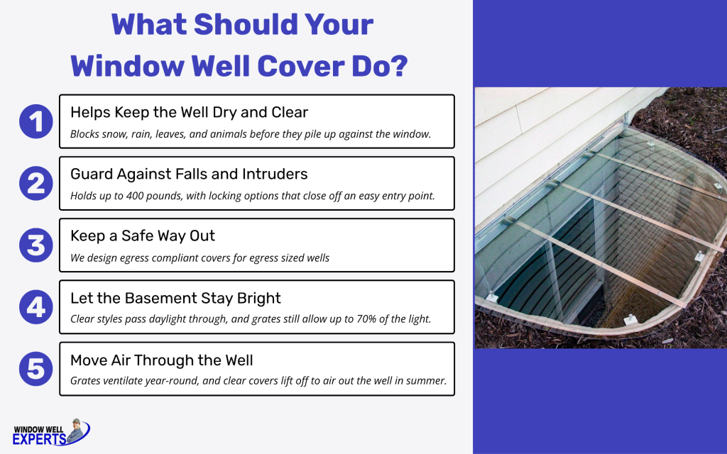 what should your window well cover do infographic